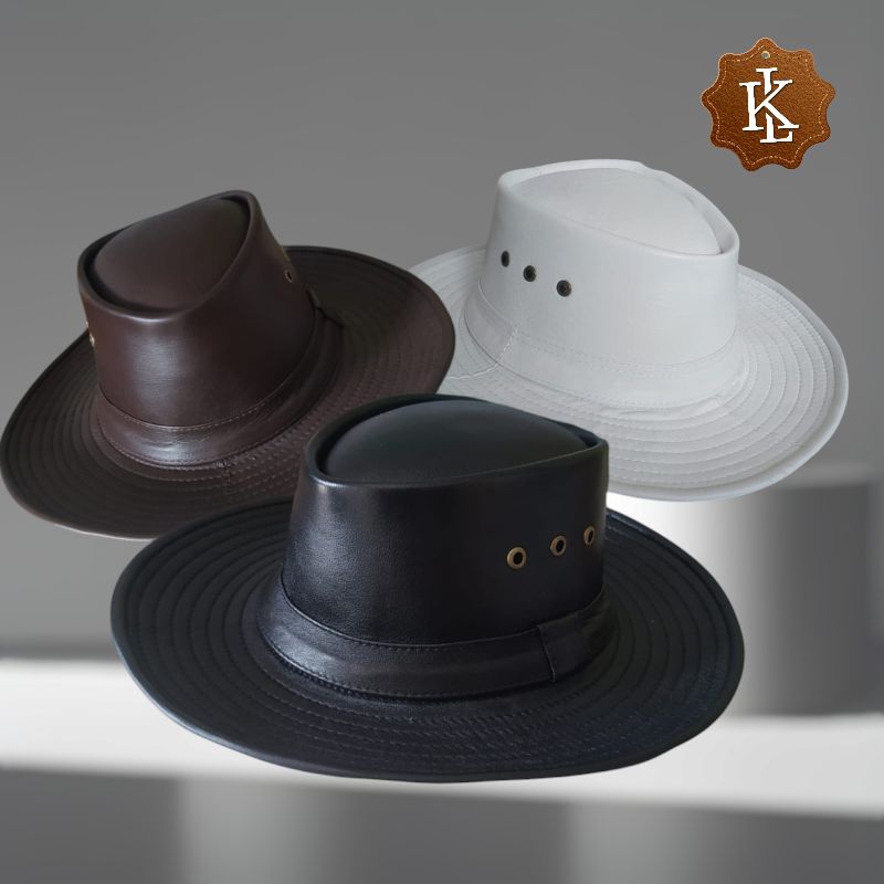 Topi koboy laken Cowboy pria kulit asli ready big size ukuran besar XXXL