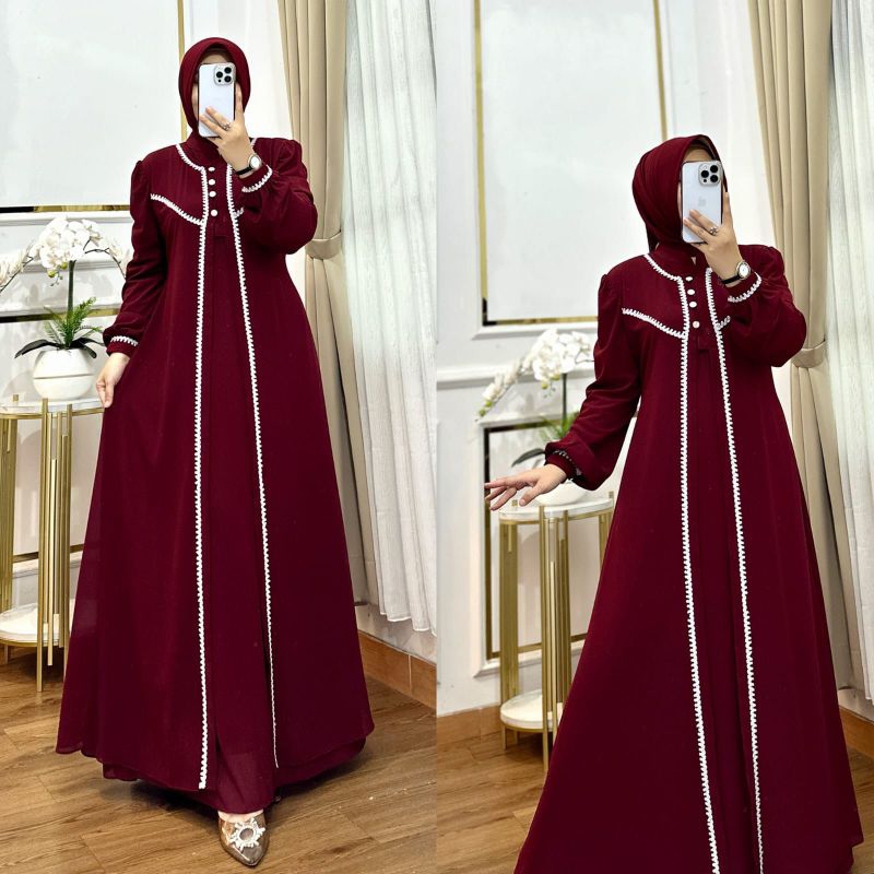 MUJI FASHION | Zetta Gamis - Gamis Ceruty Premium Set Hijab - Gamis Rompi Wanita Terbaru - Gamis Set
