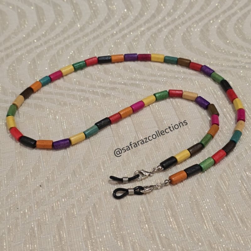 Tali Kacamata / Strap Holder / Kalung Masker 2in1 Manik Bambu Rainbow Pelangi