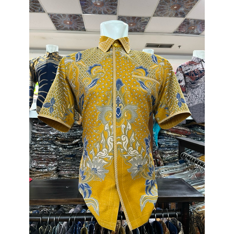 KEMEJA BATIK PRIA KUNING KUNYIT SMOCK PREMIUM