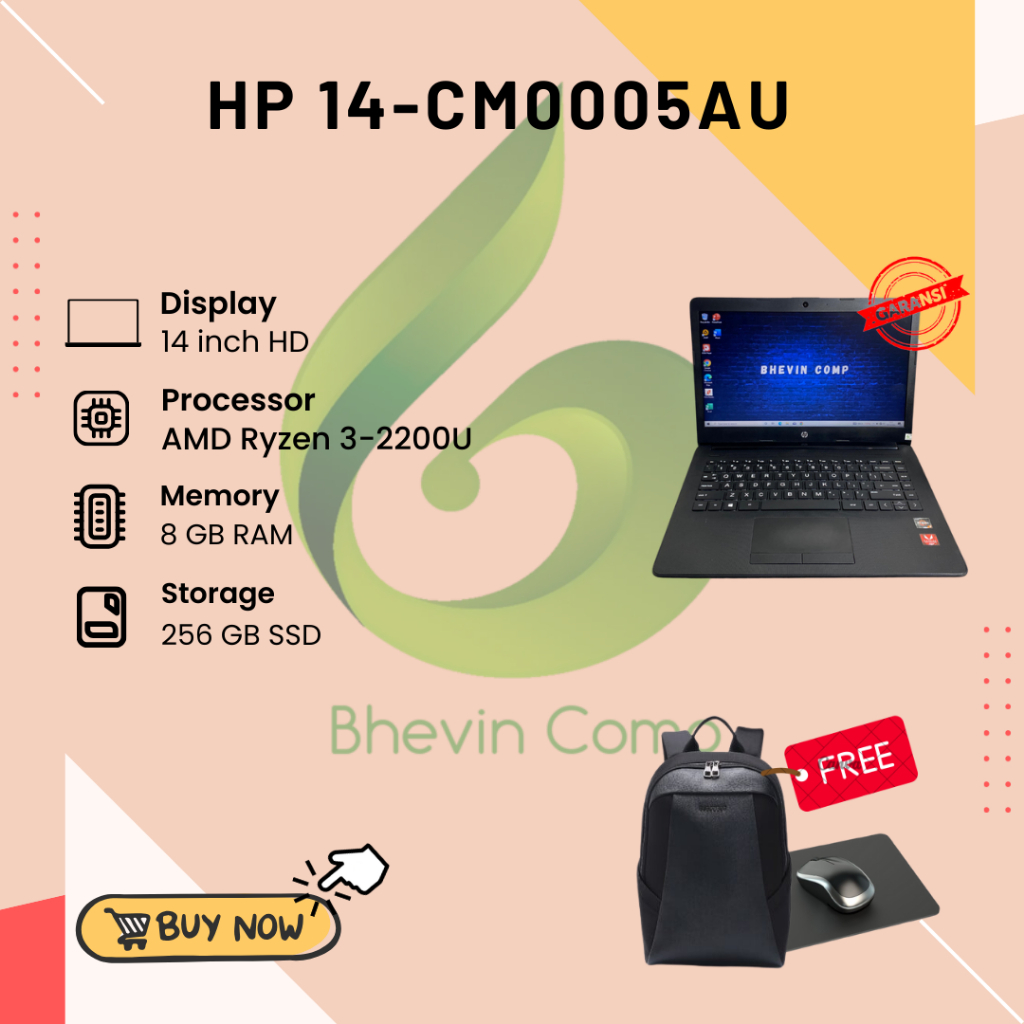 HP 14-CM0005AU AMD RYZEN 3-2200U RAM 8GB SSD 256GB