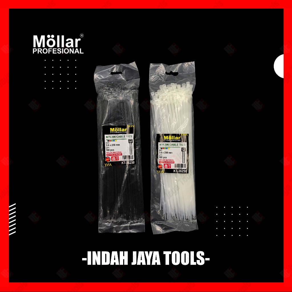 

MOLLAR Cable Ties 3.6 x 250 mm HITAM PUTIH Kabel Tie 25 cm Pengikat Strap Nylon