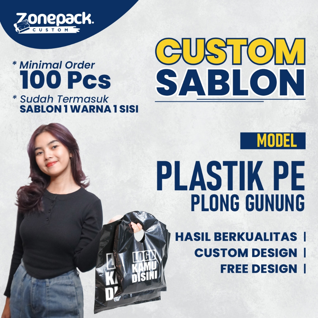 Sablon Plastik Plong PE Gunung | Sablon 1 Warna 1 Sisi Kantong Plastik Packaging Olshop Glossy  | Pl