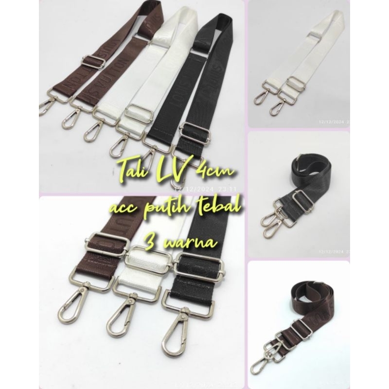 tali tas selempang wanita fashion LV aksesoris putih panjang 120 cm lebar 3 cm