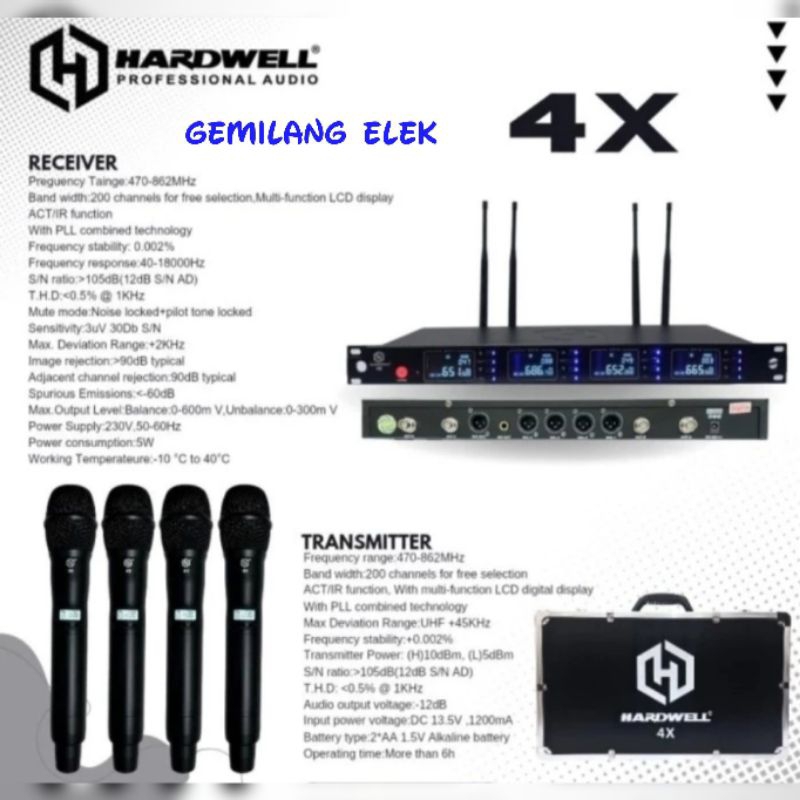 Mic Wireless HARDWELL 4X ( 4 mic Pegang) Original