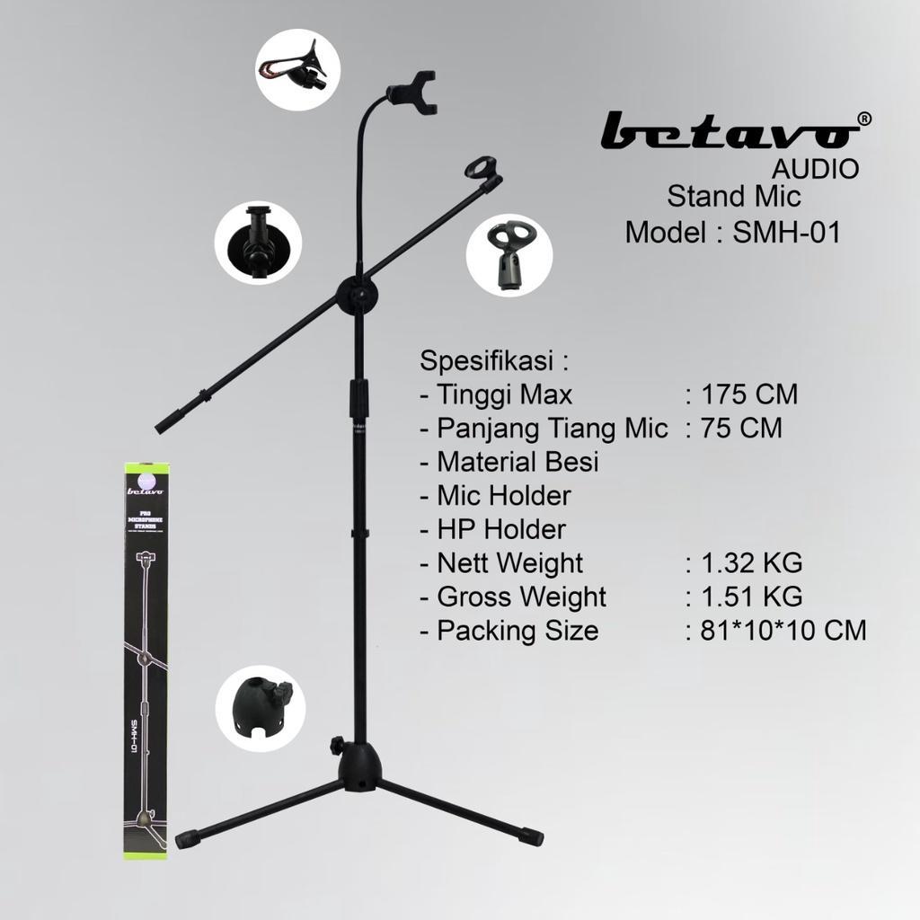 Stand Microphone + mic Holder HP / Stand Mic Lantai Tripod Betavo SMH - 01