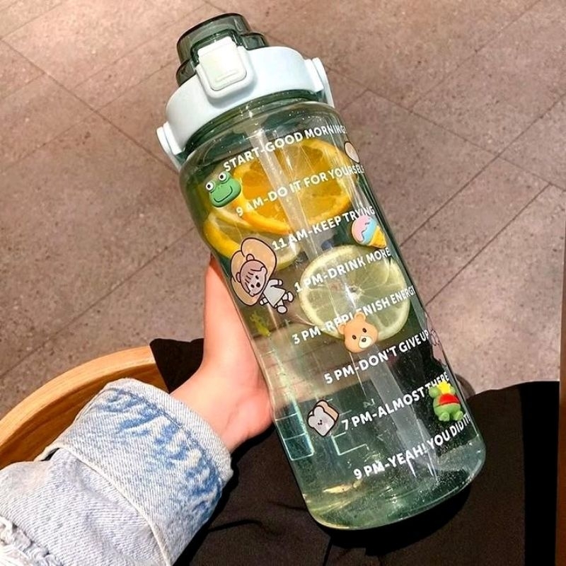 B (B95) BOTOL MINUM KOREA VIRAL TUMBLER MOTIVASI MINUM 2 LITER