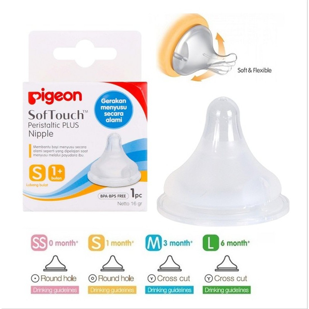 ★BABY★ Pigeon Baby Nipple Wide neck peristalic plus soft touch Dot wideneck Ukuran S, M, L, LL, LLL 