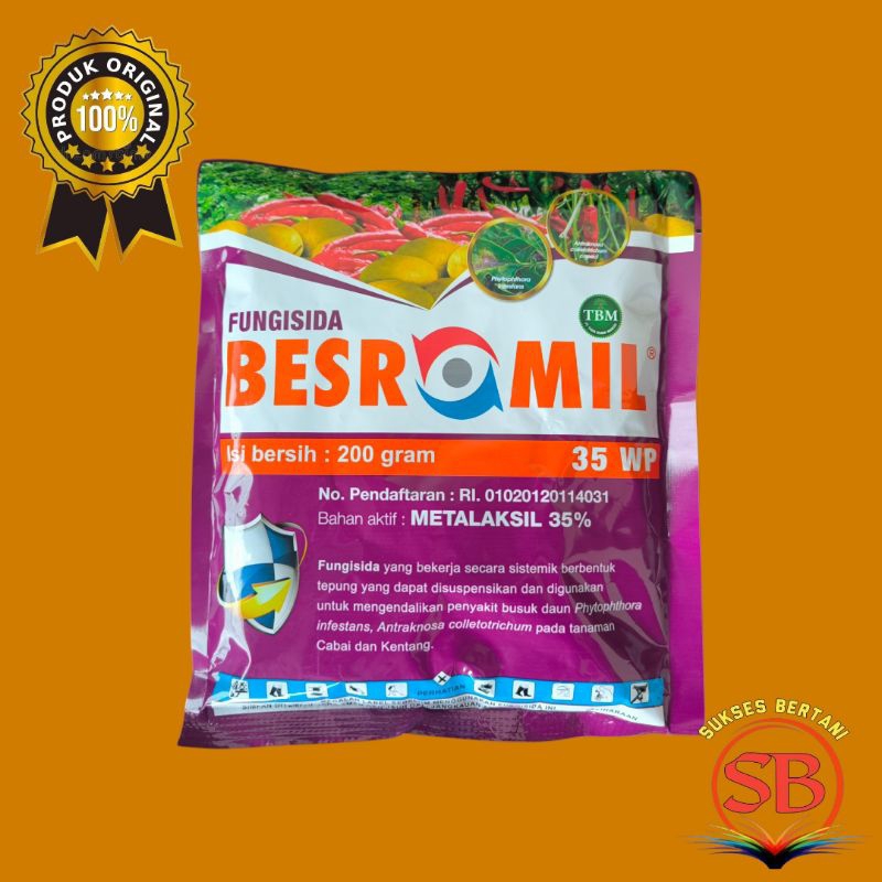 FUNGISIDA BESROMIL 35 WP  - 200 GRAM BAHAN AKTIF METALAKSIL 35 %