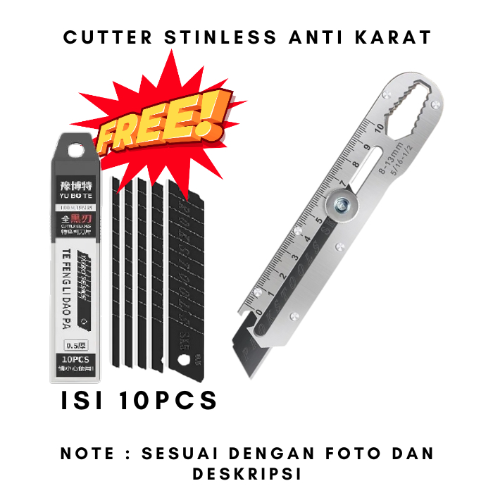 

Pisau Cutter Stainless Besi 9in1 Cutter Stainless Super Tajam Tahan Karat