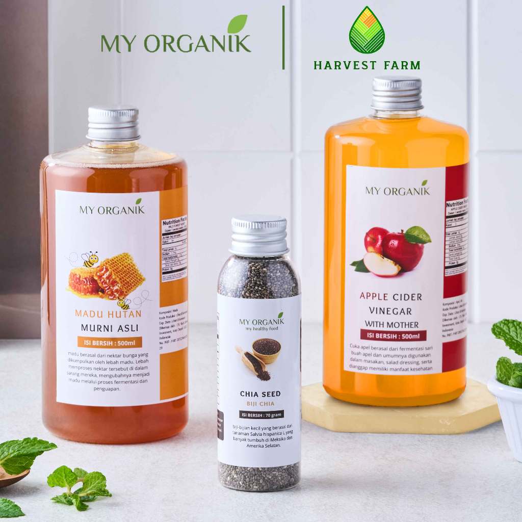 

My Organik Paket Hemat 3 in 1 Cuka Apel Apple Cider With Mother Madu Hutan Organik Murni