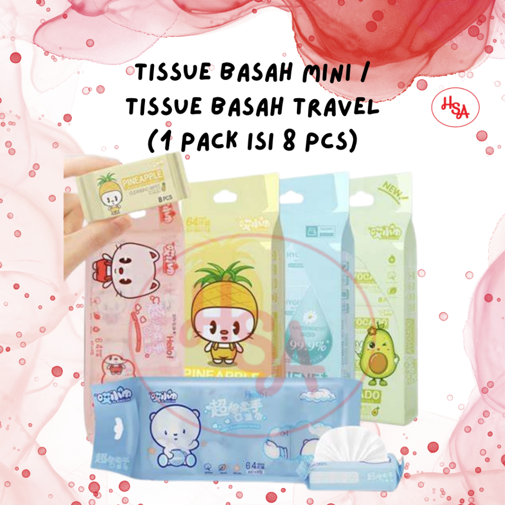 TISU BASAH MINI WET TISSUE 1 PAX ISI 8 PCS / TISU BASAH PAX KECIL / TISU BASAH TRAVEL