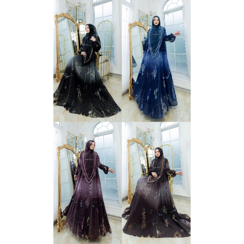 Shamira set syari by Avrilia Hijab gamis set khimar printing premium gamis cantik mewah rekomended
