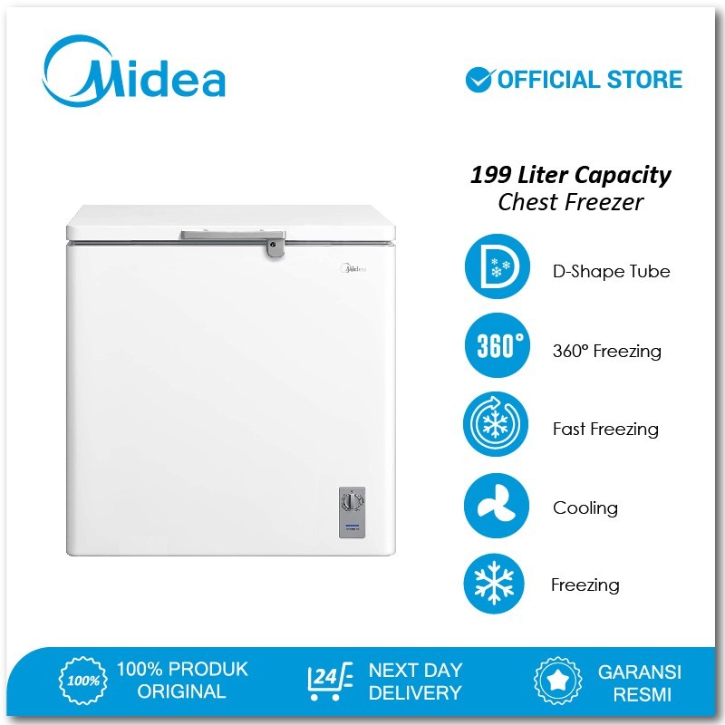 Midea Chest Freezer Box Lemari Pembeku 200 Liter Frozen Daging Ikan Anti Bunga Es Low Watt HS-258CK