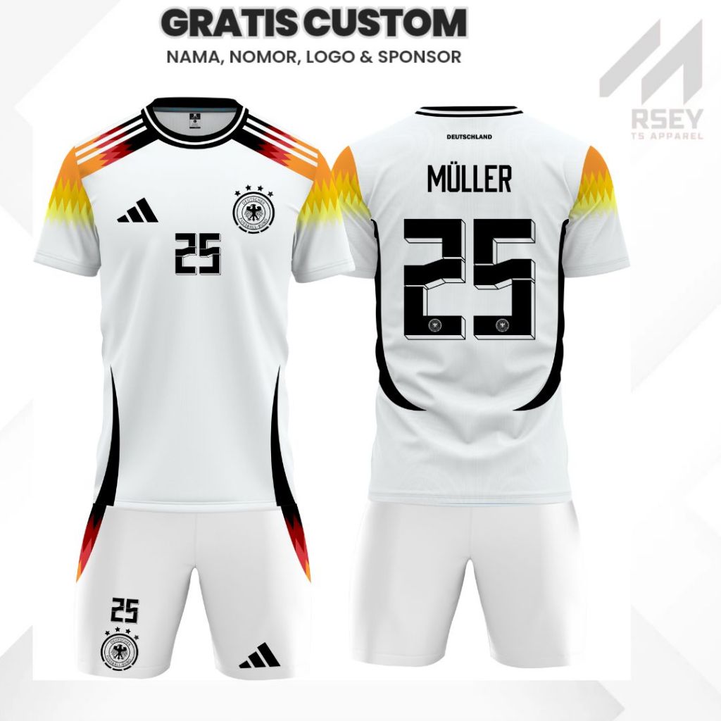 Jersey Bola & Futsal  Timnas GRMNI Home Tersedia Ukuran Anak & Dewasa Full Printing Gratis Custom Na