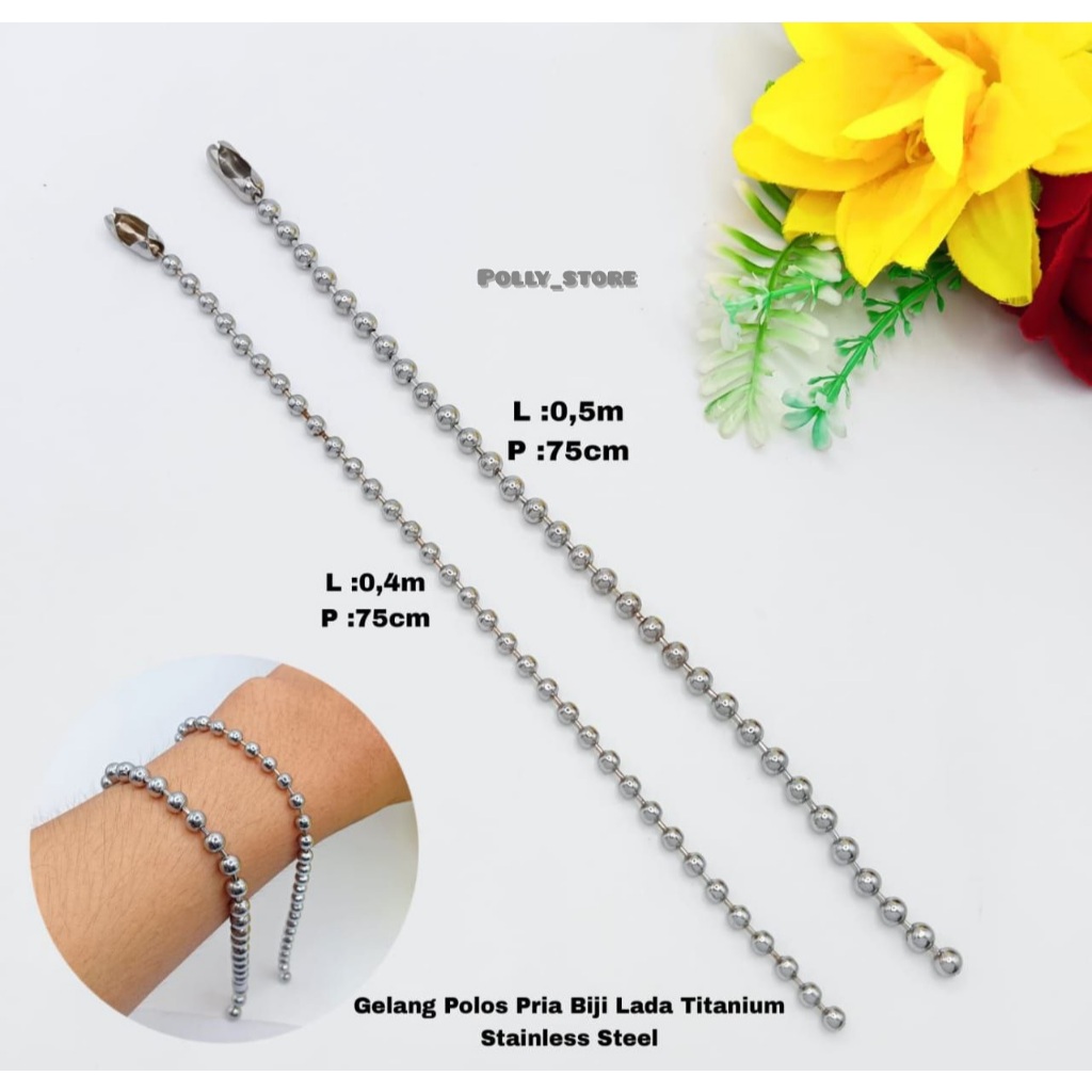 Set Kalung & Gelang Pria Polos Warna Silver Titanium Stainless Steel Anti Karat(Cod)