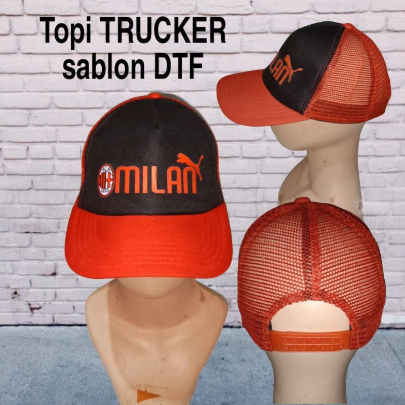 Topi trucker  jaring klub bola italia milan /Topi jaring sablon DTF
