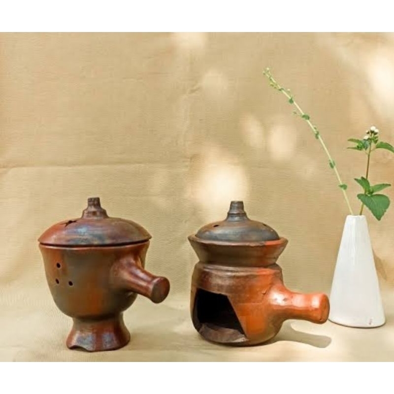 Anglo Tungku Gerabah Aroma Terapi Bakar Ratus Dupa Bukhur Menyan Gagang Tutup Tanah Liat