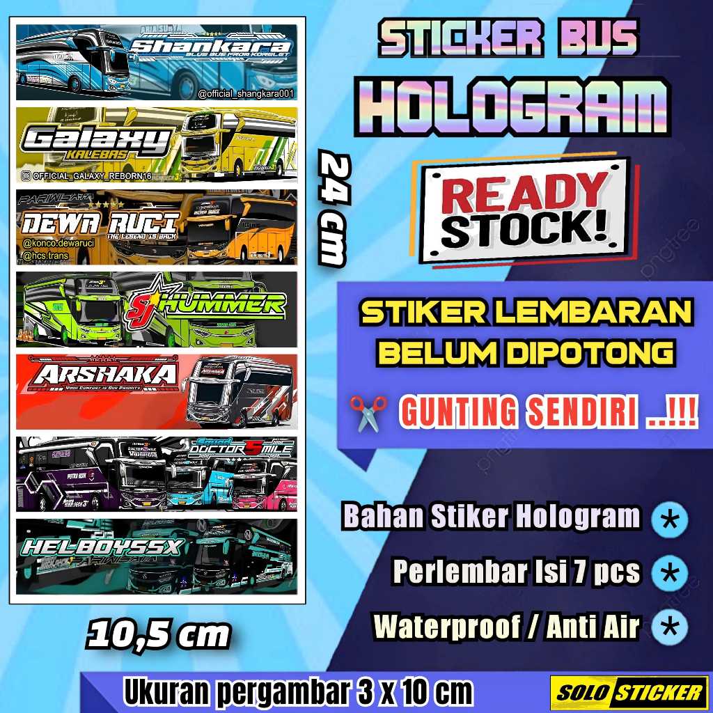 

Isi 7 pc Stiker Bus Hologram Lembaran Model Panjang Isi Campur Sesuai Foto Anti Air