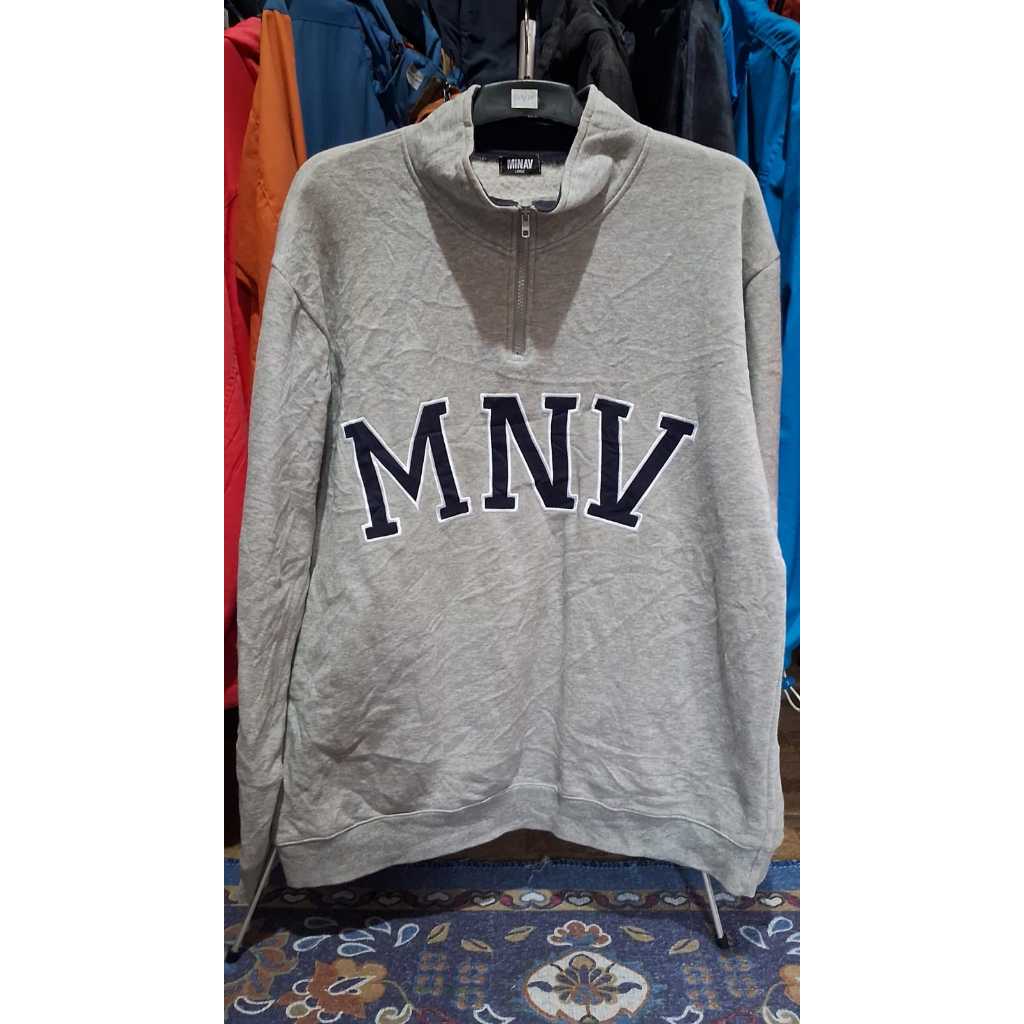 Crewneck Minav Half Zipper Tebal Full Bordir