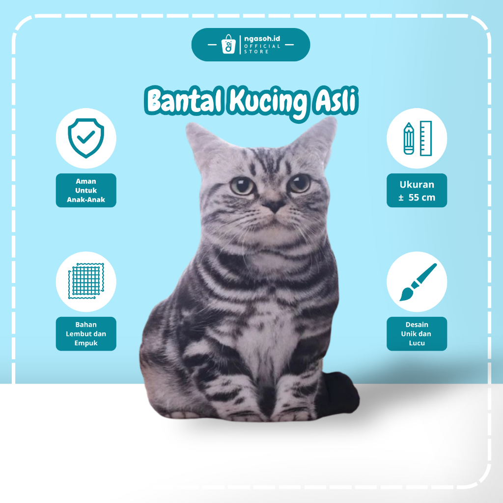 Boneka Bantal Kucing Mirip Asli Bahan Halus Pajangan Dekorasi Mainan Anak Kado Ulang Tahun