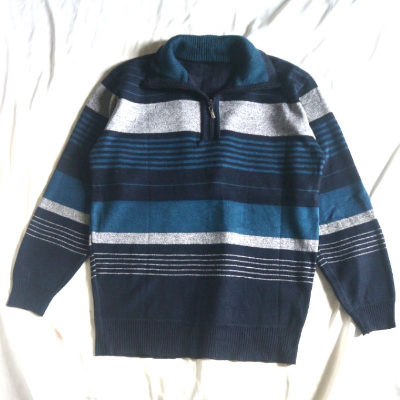 HANDOCK Half Zipper Stripe Salur Lembut dal Velvet Knitwear Sweater Sweatshirt Crewneck Rajut Wool J