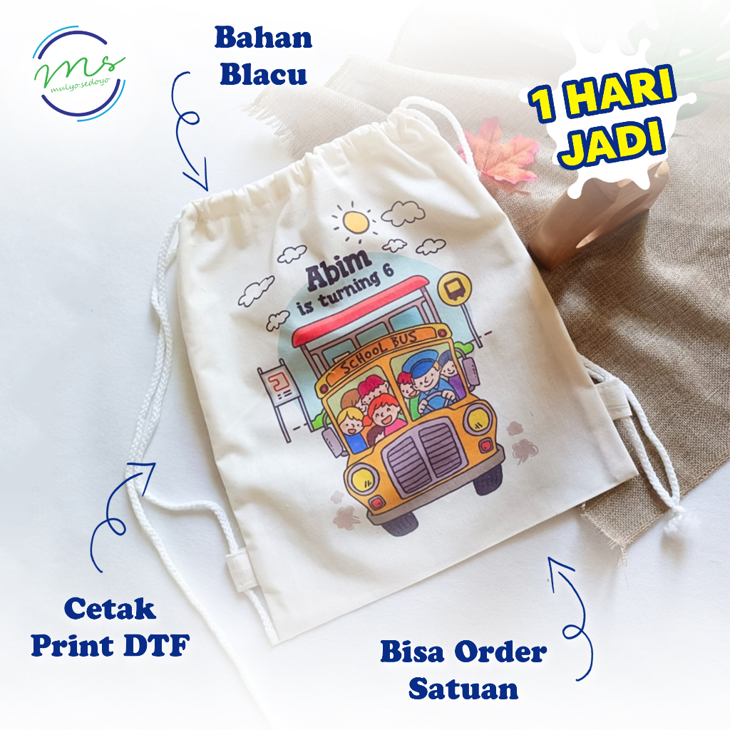 Pouch serut blacu Print SATUAN - Tas Serut Blacu Desain Custom