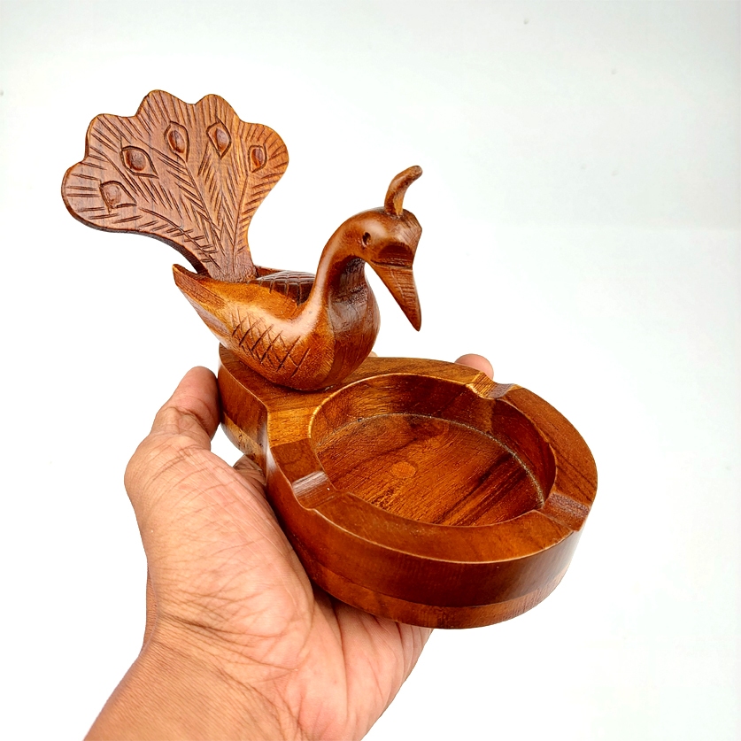 Asbak Aesthetic Kayu Souvenir Miniatur Burung Merak Kayu Jati