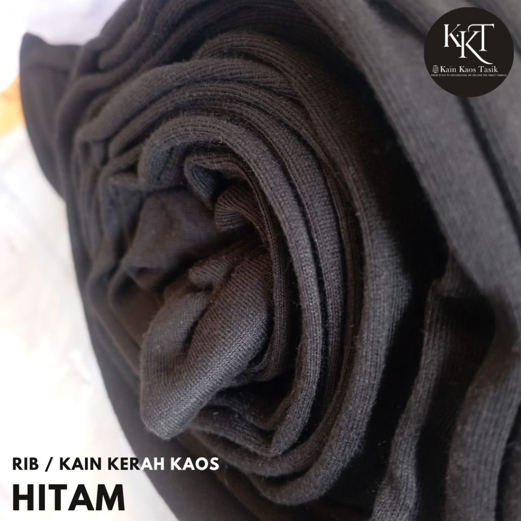 Kain Rib Knit PE 24s Hitam Bahan Kerah Kaos Pergelangan Jaket