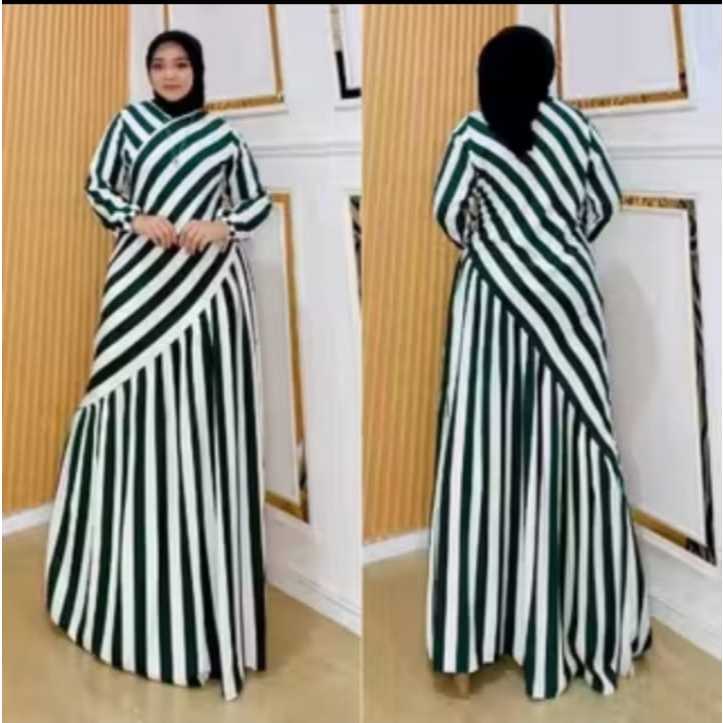 Baju Gamis Motif SalurJUMBO/Gamis Wanita katun premium Motif blaster/Gamis Serong Model Terbaru