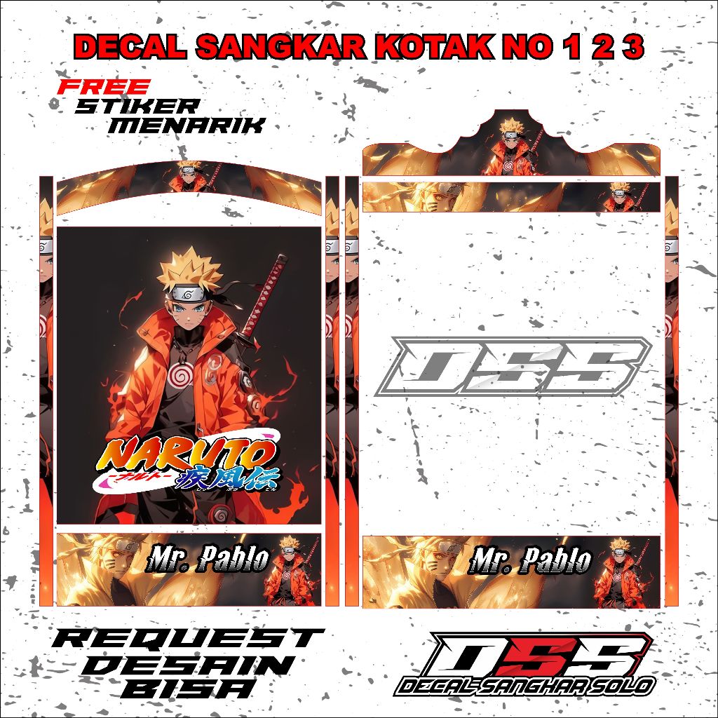 DECAL SANGKAR BURUNG KOTAK MOTIF NARUTO SHIPPUDEN NO 1 2 3