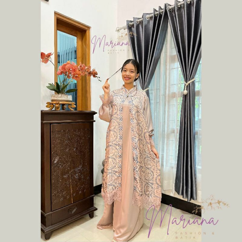 JAMEELA One Set Inner Outer Long Dress Batik Baju Lebaran Wanita Elegant Mewah