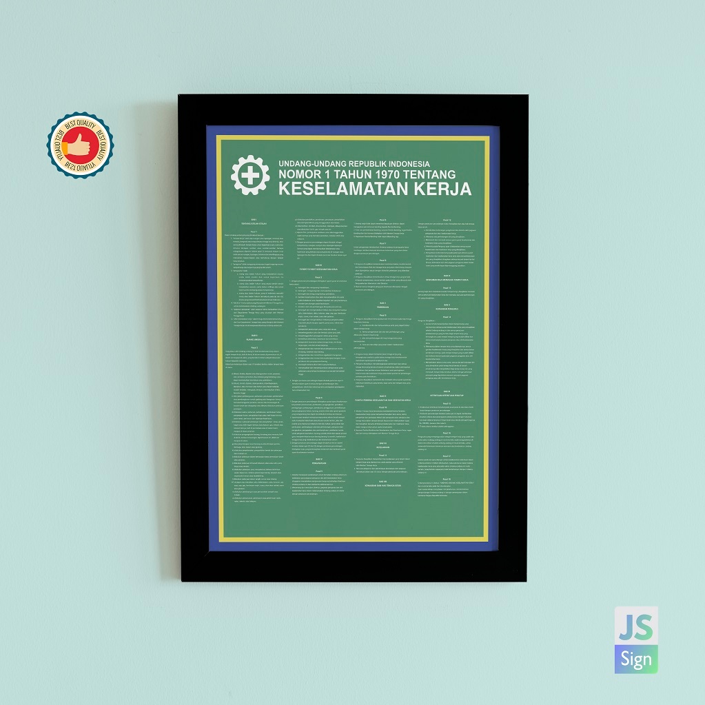 Poster Safety K3 - UU K3 No.1 Th 1970 (HIJAU)  + Frame A3