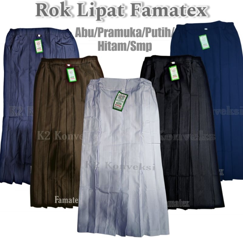 Rok Rempel/Lipat SMP, SMA, Pramuka, Hitam, Putih Bahan FAMATEX