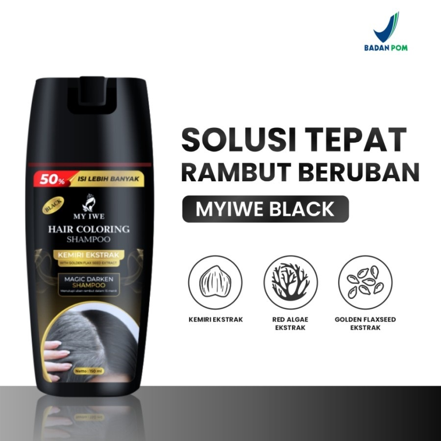 MY Iwe Hair Coloring Shampoo Black Instant Penghitam Rambut Beruban