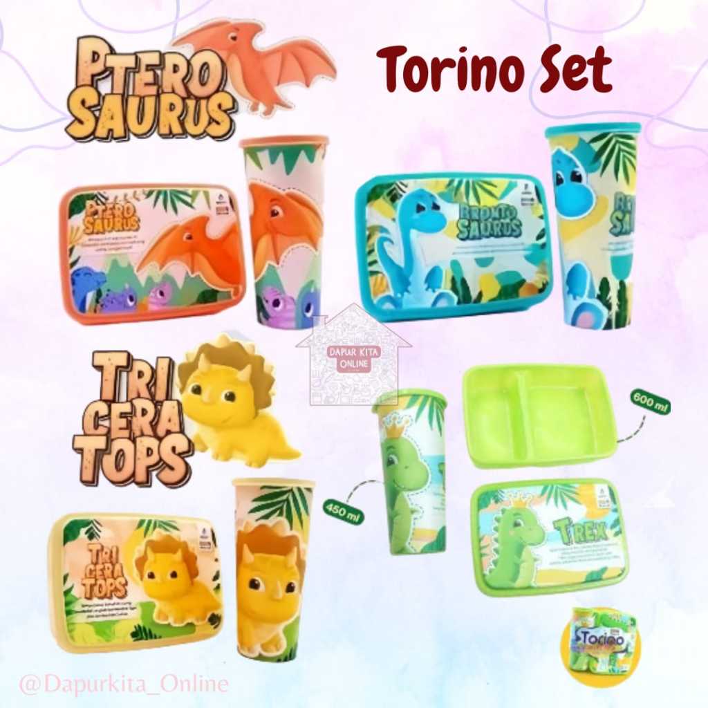 Tempat Makan Set Torino Dinosaurus / Value set Torino / Lunch Box Dinosaurus Trex