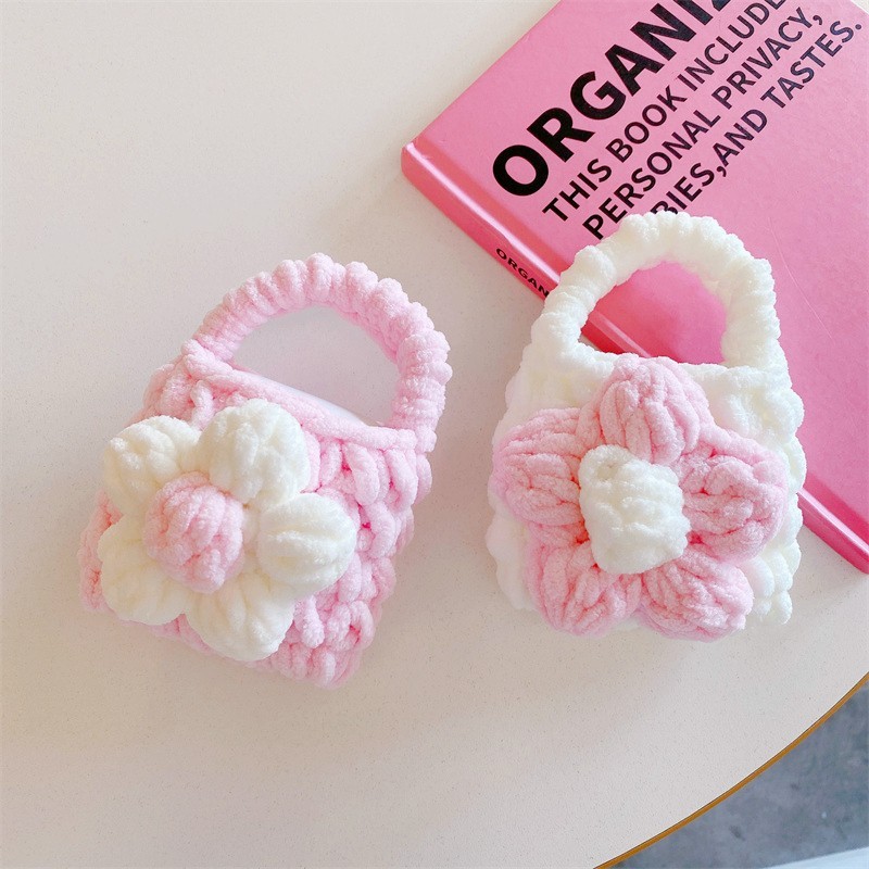 Earphone Case rajut bunga mini universal Dompet koin lucu Tas rajut kecil premium Sarung airpods Blu