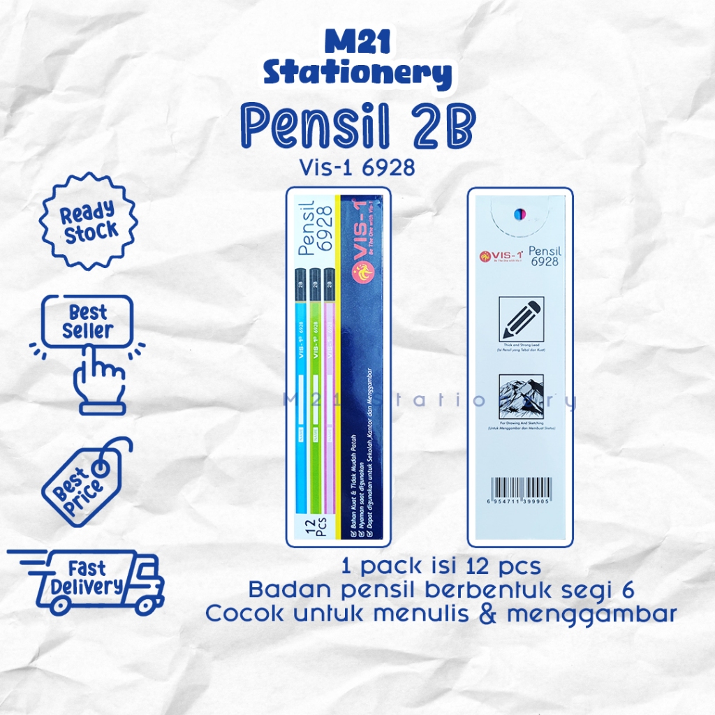 

(12 PCS) PENSIL 2B VIS-1 6928 / 1 pack pak vis1 6928 pencil pena original menulis graphite menggambar sket sketch anak alat tulis sekolah kuliah atk kantor stationery murah / m21 stationery jogja