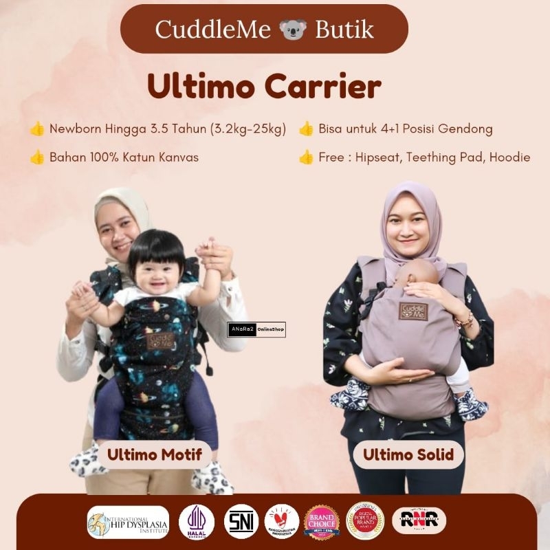 Gendongan Bayi Depan NewBorn Cuddle Me Ultimo Carrier Solid Motif Instan Kangguru Baby Baru Lahir