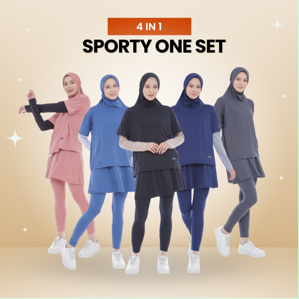 CANTIKA SPORTY ONE SET - 4in1 Outfit Olahraga (Hijab + Baju + Legging + Rok)