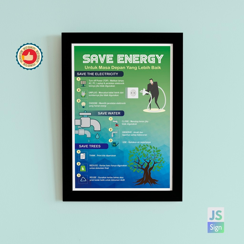 Poster Safety K3 - SAVE ENERGY + Frame Ukuran A3
