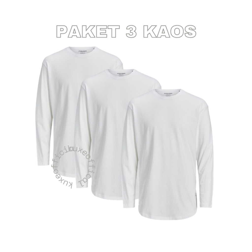 Paket 3 Kaos Lengan Panjang Putih Unisex / Baju kaos lengan panjang pria dan wanita