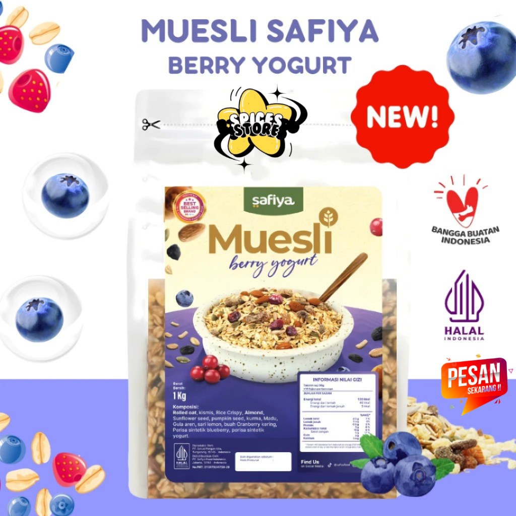 

SPICES STORE MUESLI BERRY YOGURT 1 KG – SEREAL OATMEAL DIET DENGAN RASA BUAH SEGAR, SEHAT DAN LEZA