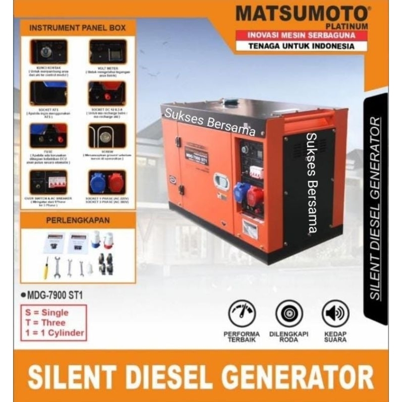 Generator / Genset Silent Solar Matsumoto Platinum MDG-7900 ST1 (Dual Voltage) 6000Watt