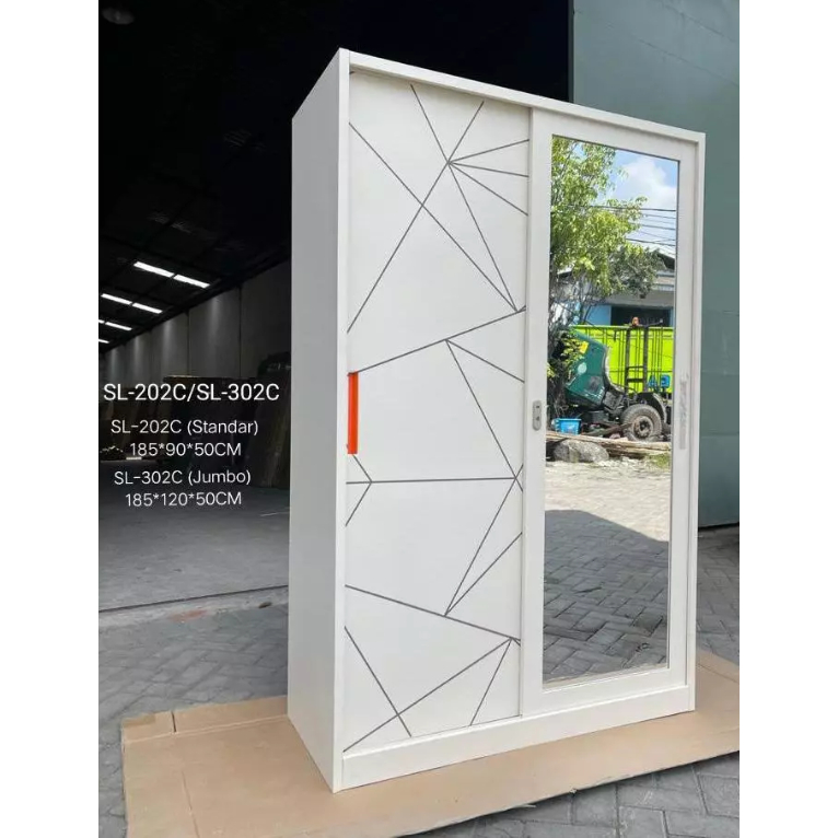 Lemari Baju Sliding Besi (PLAT TEBAL) - Lemari Baju Sliding - Almari Baju sliding - Lemari Baju 2 Pi