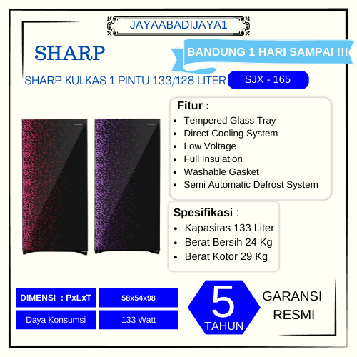 kulkas Sharp 1 pintu sjx 165 sjx165 133 L