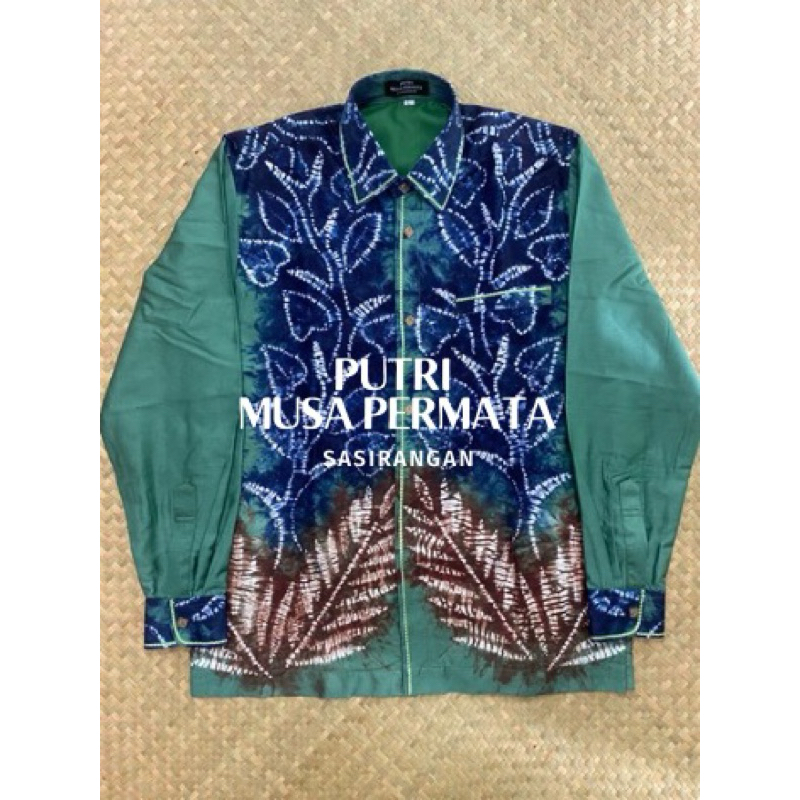 Ready Kemeja Sasirangan Lengan Panjang Jahitan PREMIUM Warna Sage Green Bahan Katun Satin