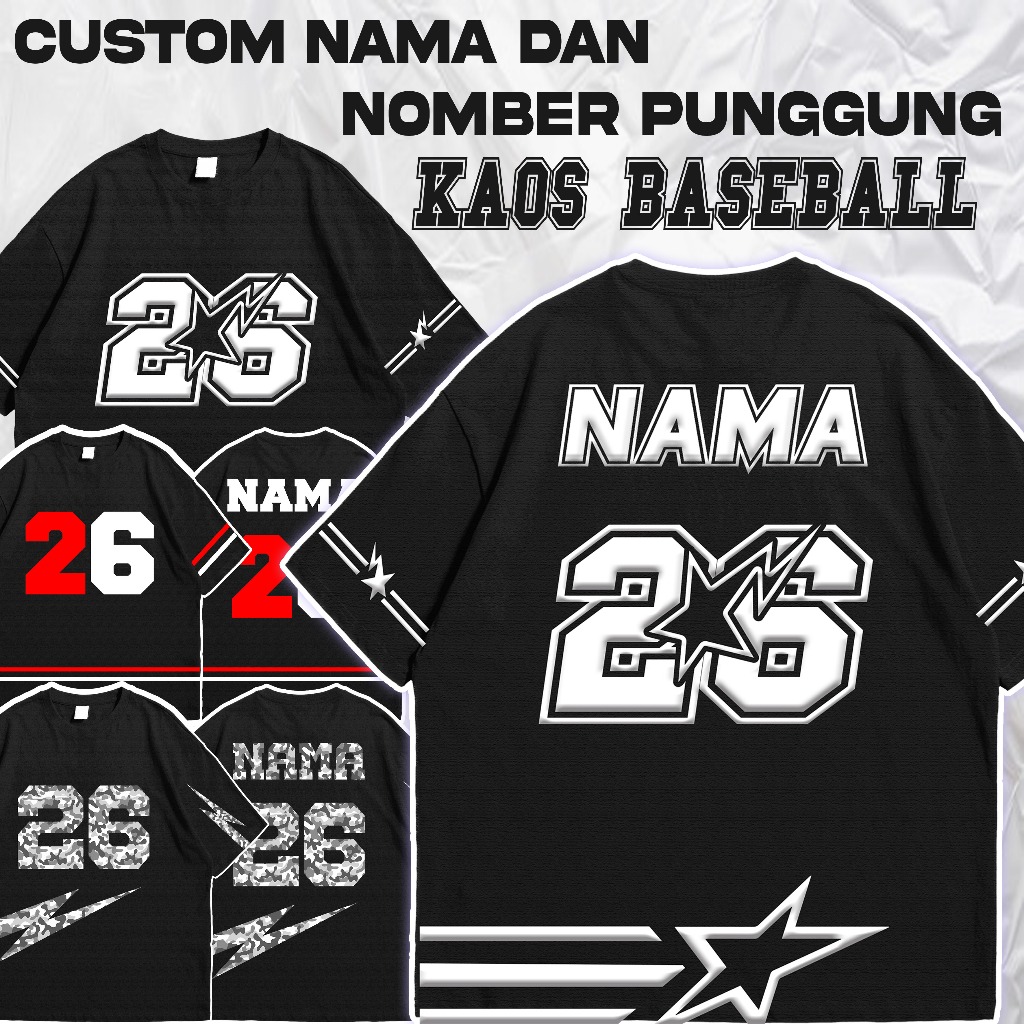 CUSTOM KAOS BASEBALL/basket | custom nama nomor punggung kaos cotton combed tema baseball/basket
