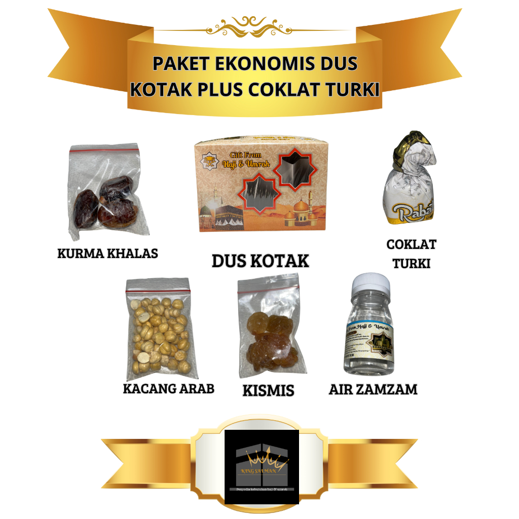 

Oleh-Oleh Haji dan Umroh paket ekonomis dus kotak plus coklat turki dan zamzam