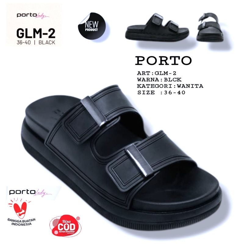 SANDAL WEDGES  PRODUK PORTO  LADY GLM WANITA SIZE 36-40 HITAM